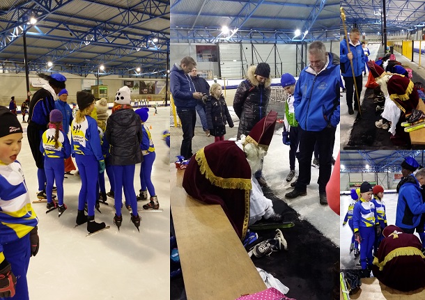 Schaatsende Sinterklaas bij schaatstraining